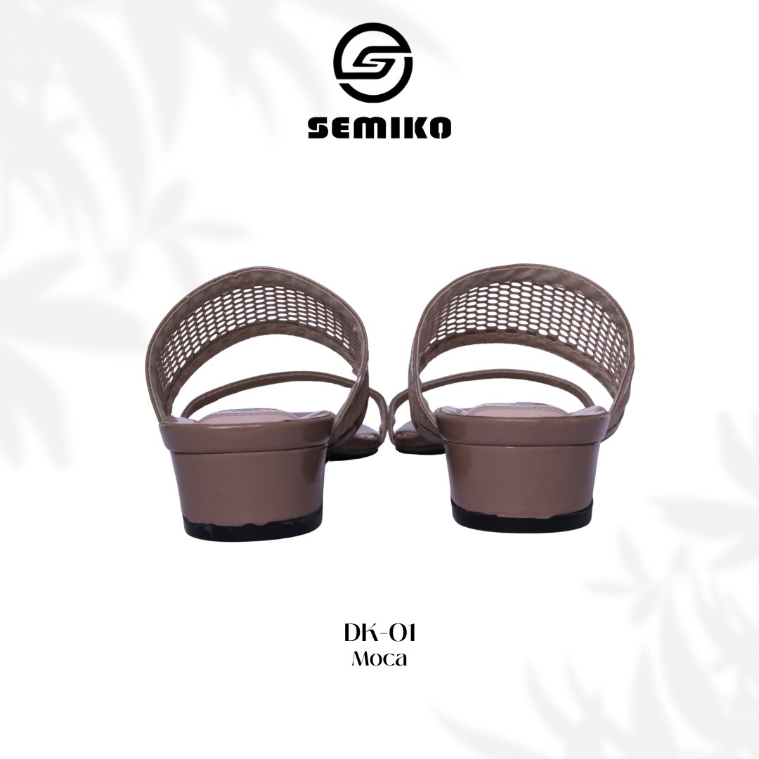 Semiko DK-01 - Sandal Heels Wanita Hak Tahu Kekinian Mesh Kombinasi Glossy
