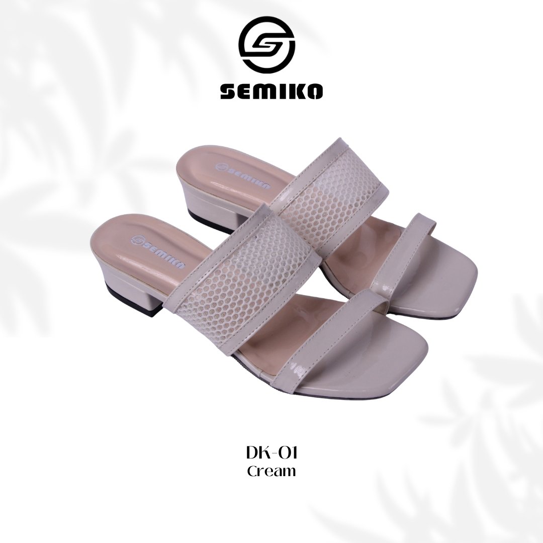 Semiko DK-01 - Sandal Heels Wanita Hak Tahu Kekinian Mesh Kombinasi Glossy