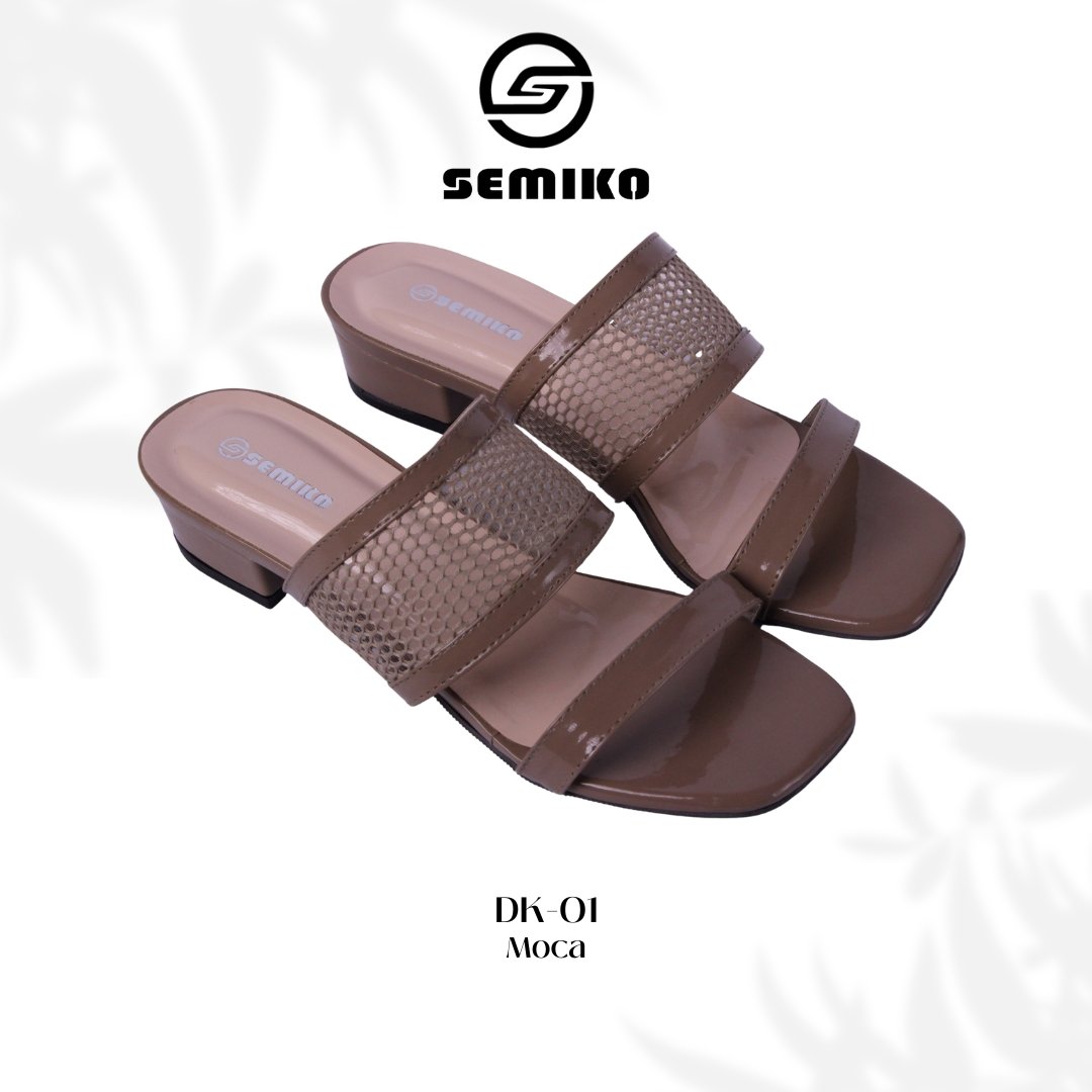 Semiko DK-01 - Sandal Heels Wanita Hak Tahu Kekinian Mesh Kombinasi Glossy