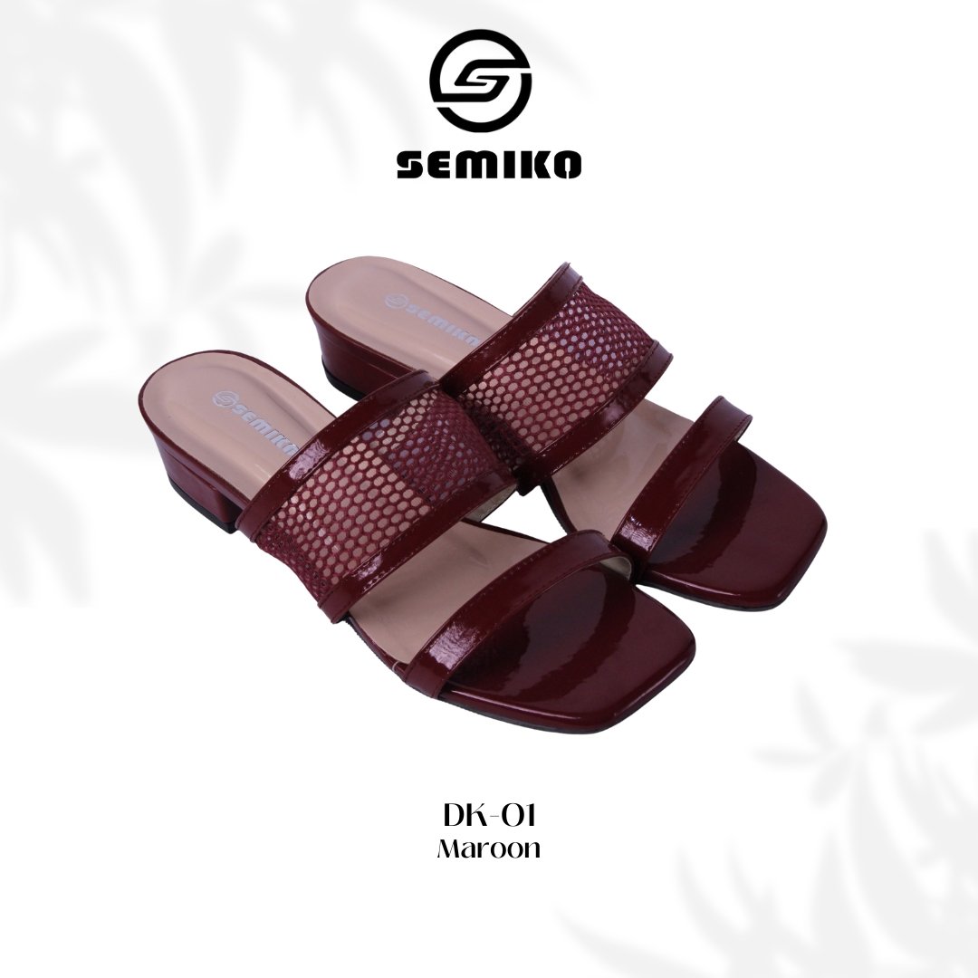 Semiko DK-01 - Sandal Heels Wanita Hak Tahu Kekinian Mesh Kombinasi Glossy