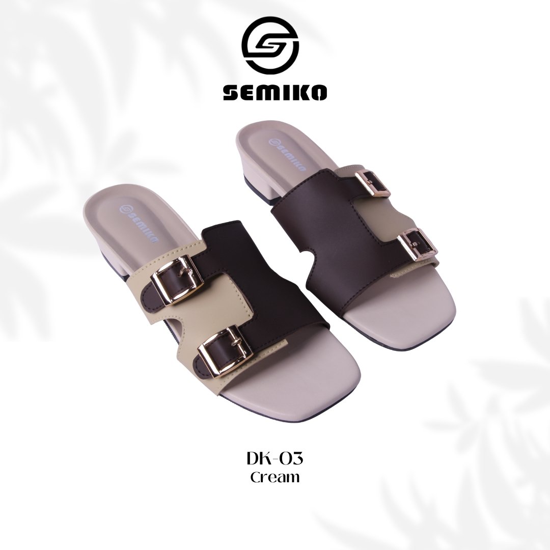 SEMIKO DK 03 Sandal Wanita High Heels Hak Tahu Mules Ban Satu Asesoris Gold Elegant