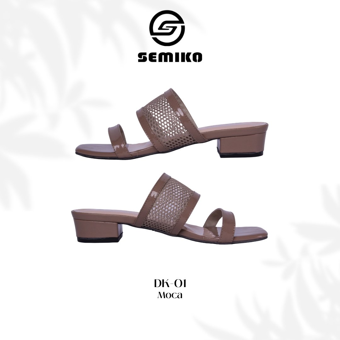 Semiko DK-01 - Sandal Heels Wanita Hak Tahu Kekinian Mesh Kombinasi Glossy