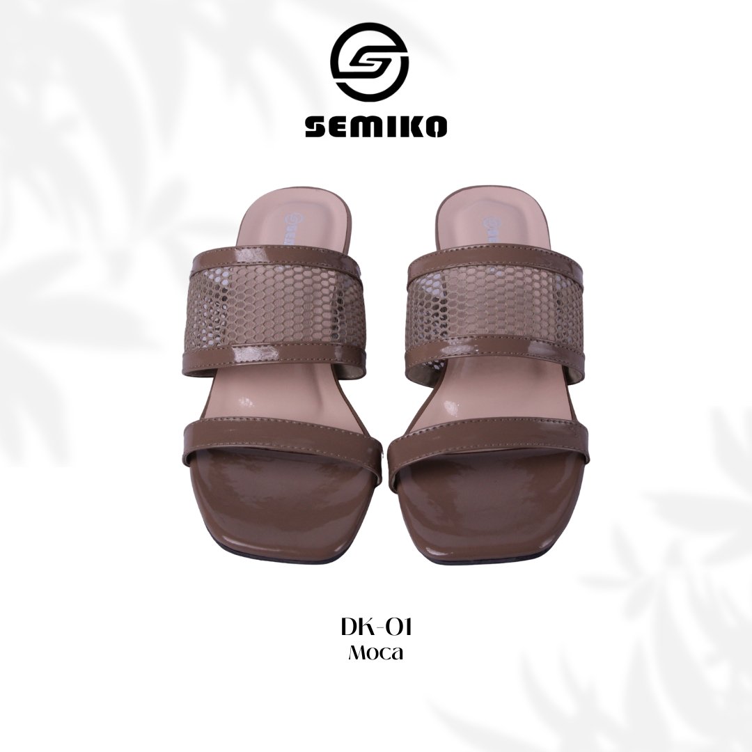 Semiko DK-01 - Sandal Heels Wanita Hak Tahu Kekinian Mesh Kombinasi Glossy