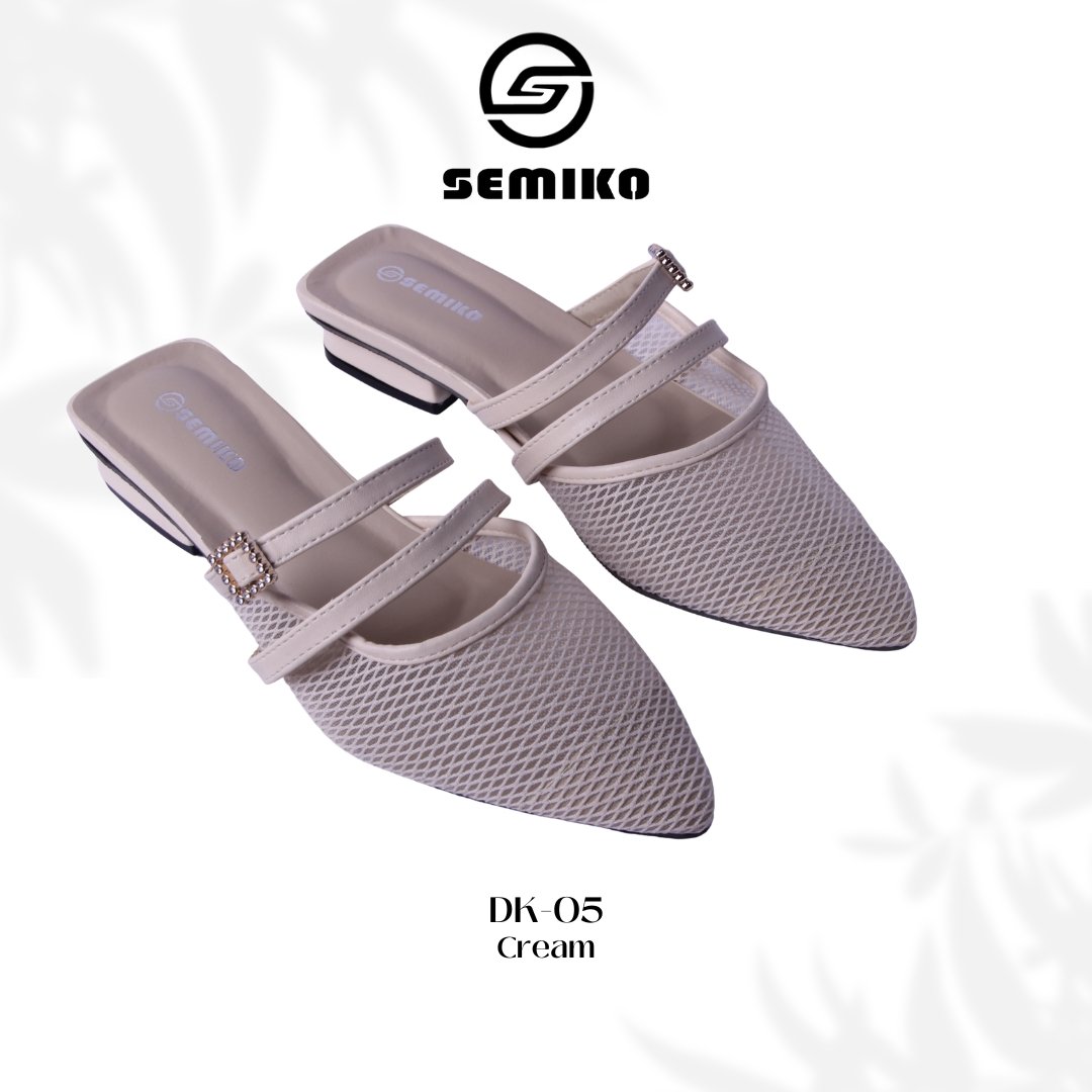 SEMIKO DK 05 Sandal Mules Heels Wanita Hak Tahu Jaring Premium Aksen Gesper Kristal