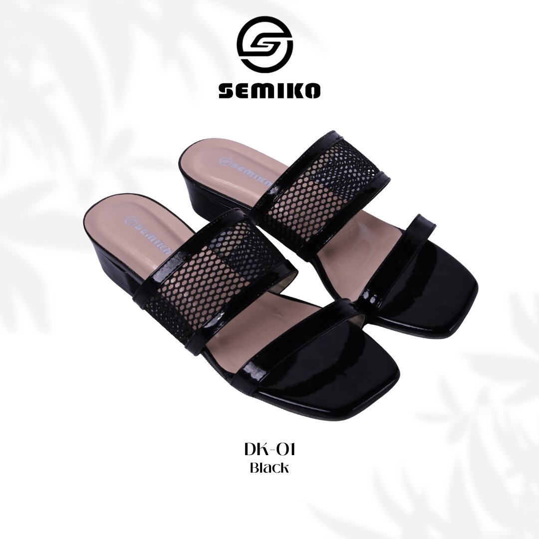 Semiko DK-01 - Sandal Heels Wanita Hak Tahu Kekinian Mesh Kombinasi Glossy