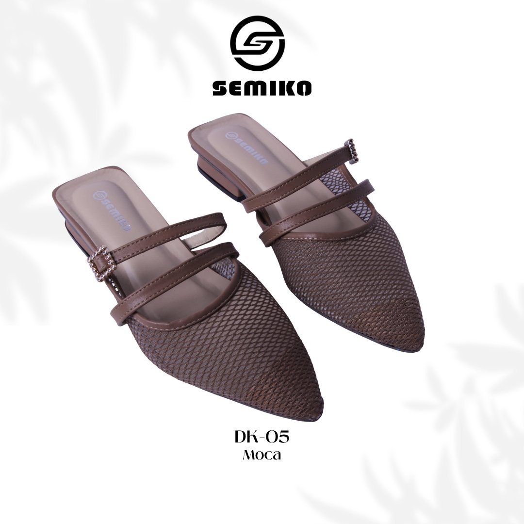 SEMIKO DK 05 Sandal Mules Heels Wanita Hak Tahu Jaring Premium Aksen Gesper Kristal