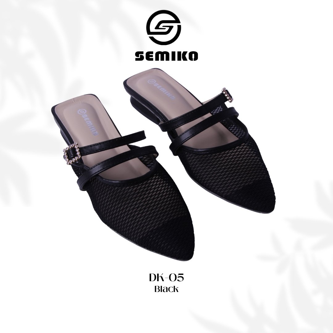 SEMIKO DK 05 Sandal Mules Heels Wanita Hak Tahu Jaring Premium Aksen Gesper Kristal