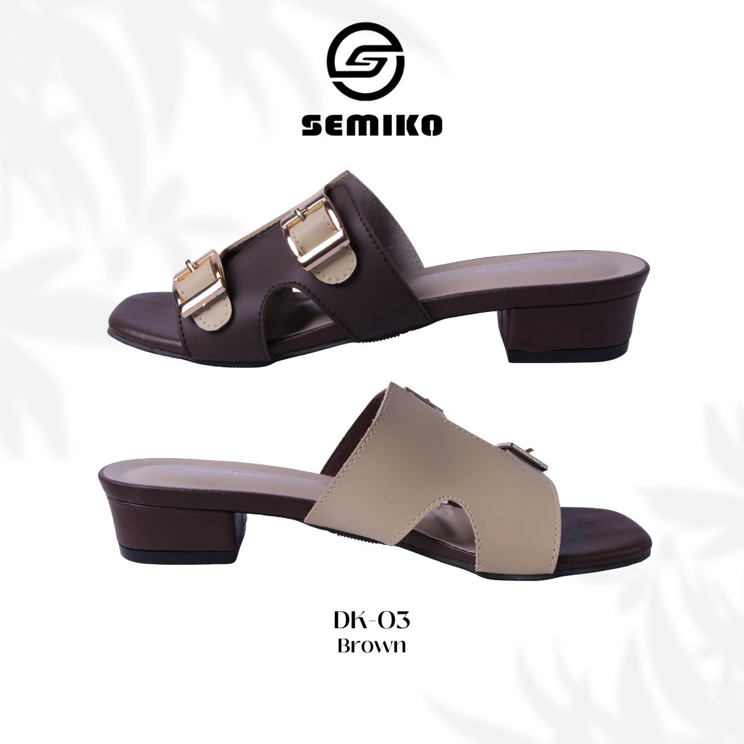 SEMIKO DK 03 Sandal Wanita High Heels Hak Tahu Mules Ban Satu Asesoris Gold Elegant