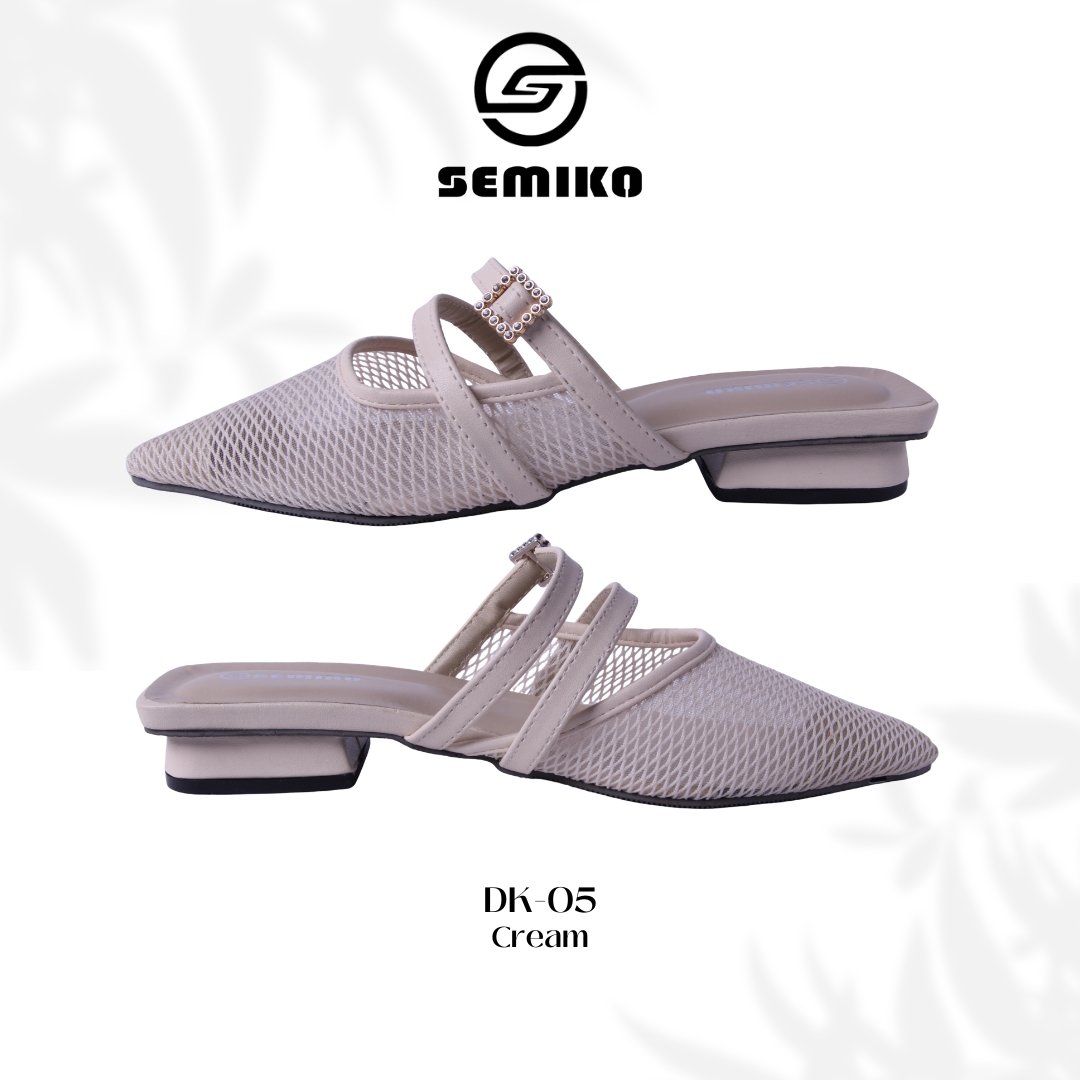 SEMIKO DK 05 Sandal Mules Heels Wanita Hak Tahu Jaring Premium Aksen Gesper Kristal