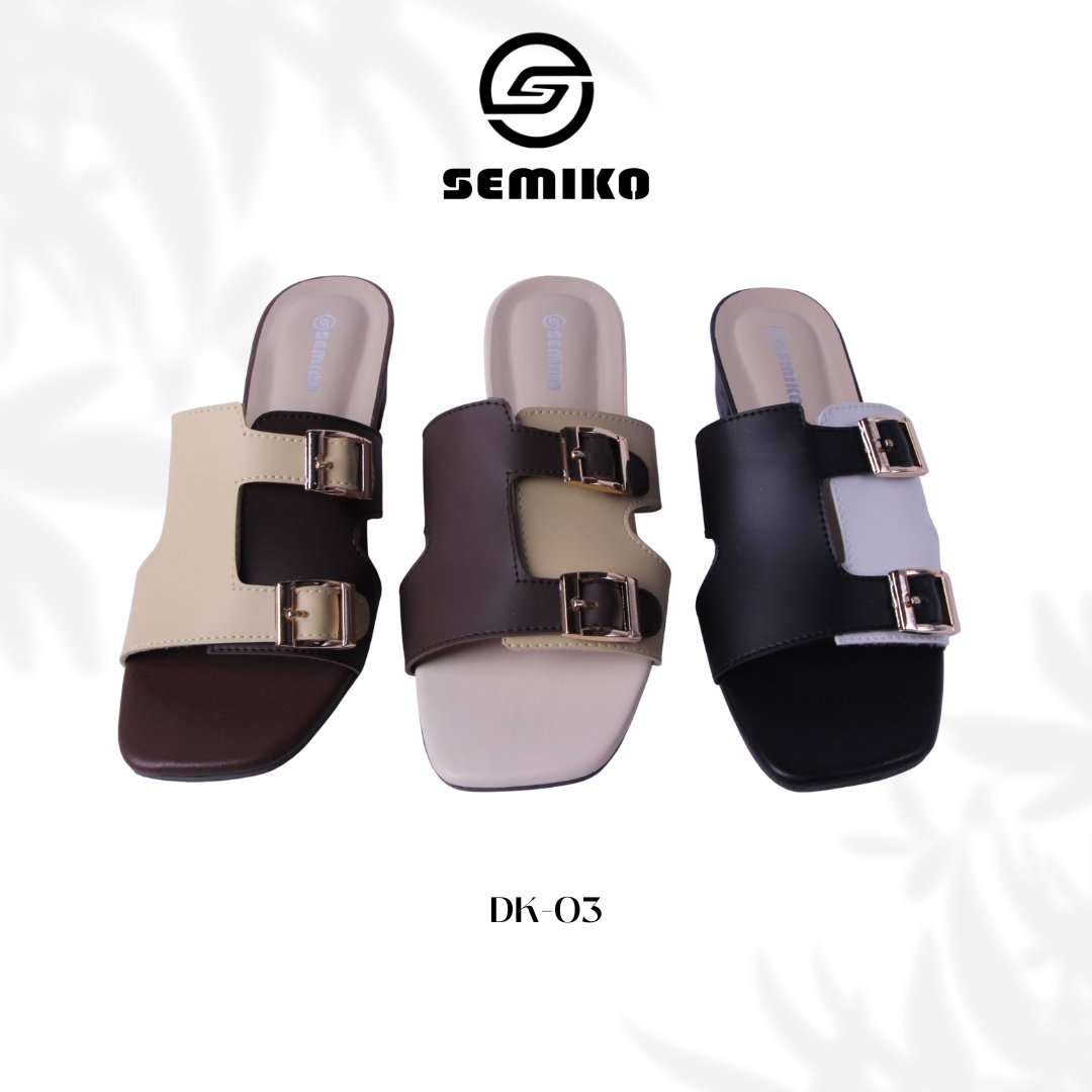 SEMIKO DK 03 Sandal Wanita High Heels Hak Tahu Mules Ban Satu Asesoris Gold Elegant