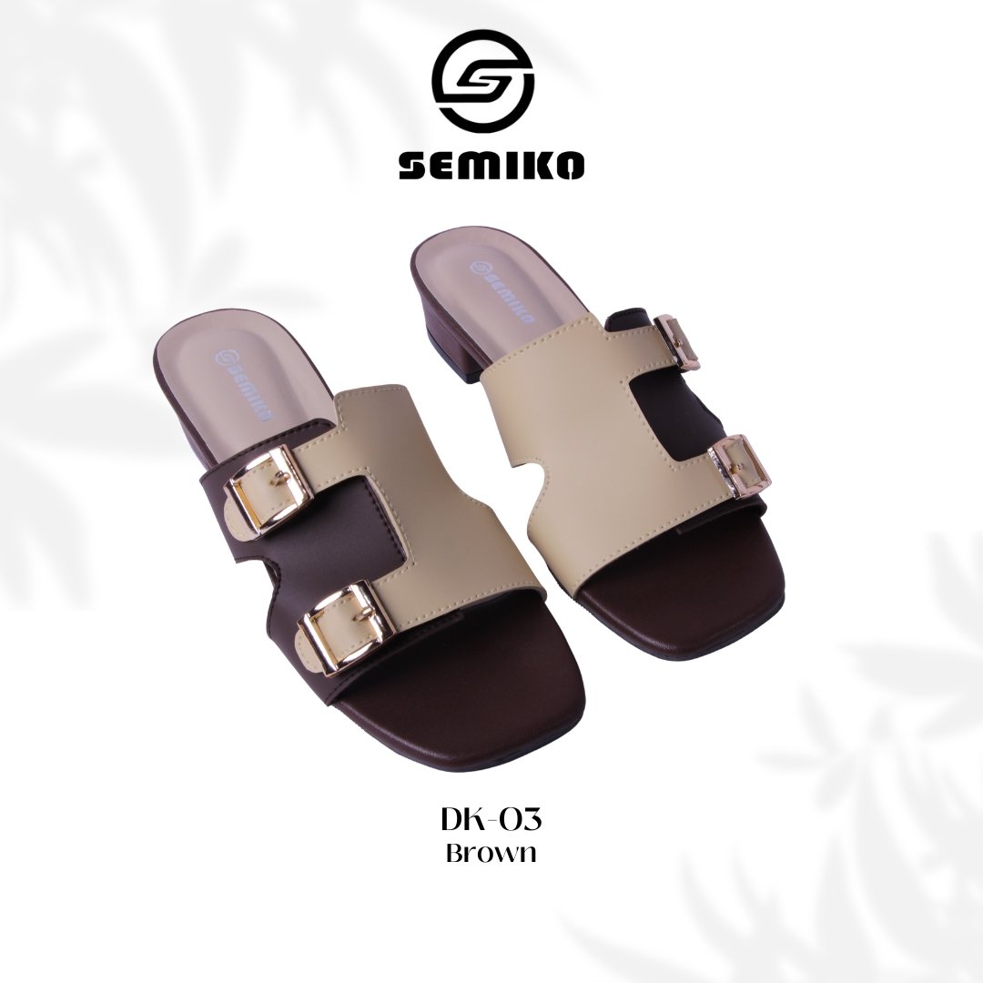 SEMIKO DK 03 Sandal Wanita High Heels Hak Tahu Mules Ban Satu Asesoris Gold Elegant