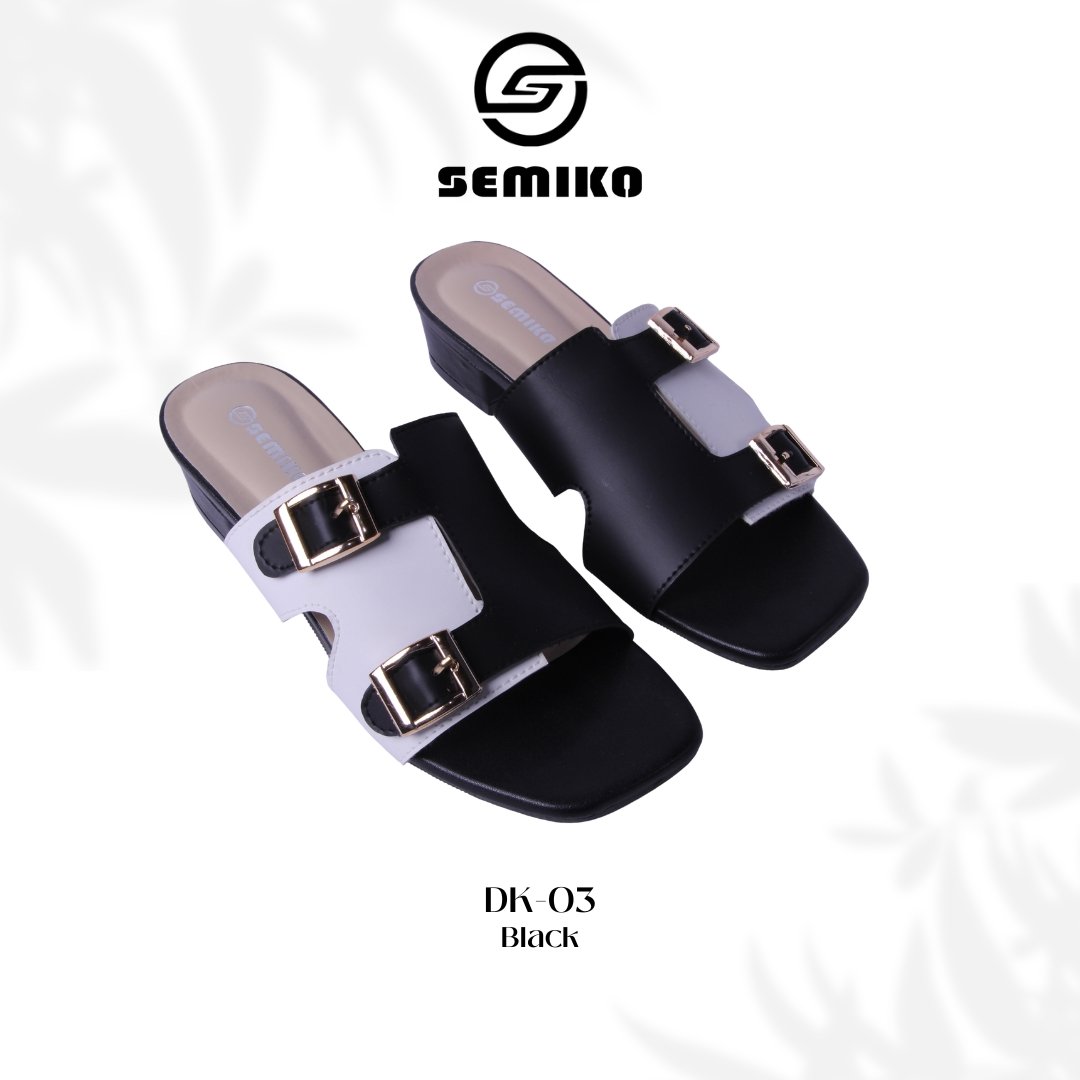 SEMIKO DK 03 Sandal Wanita High Heels Hak Tahu Mules Ban Satu Asesoris Gold Elegant