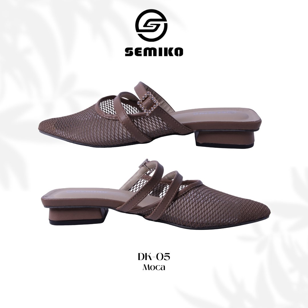 SEMIKO DK 05 Sandal Mules Heels Wanita Hak Tahu Jaring Premium Aksen Gesper Kristal