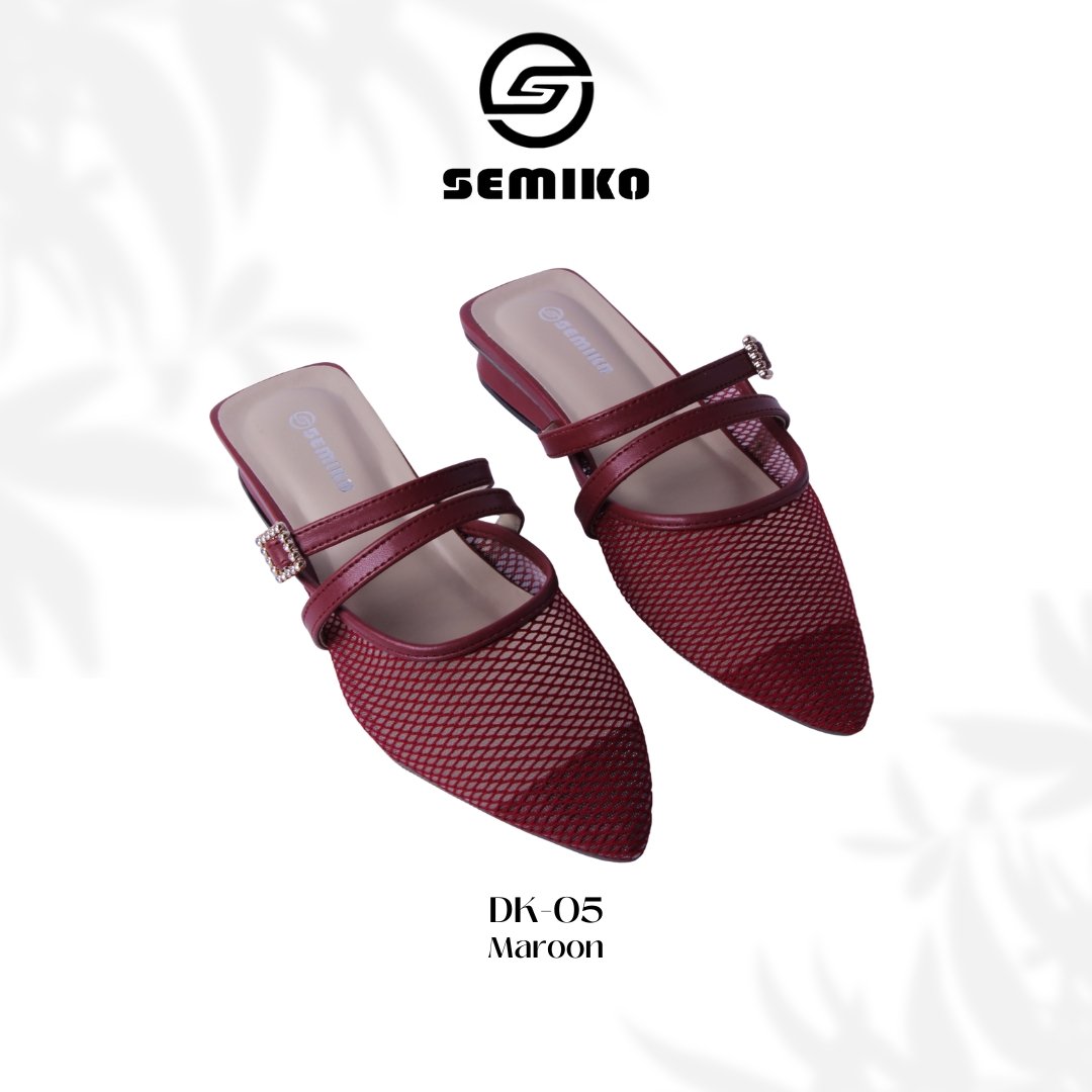 SEMIKO DK 05 Sandal Mules Heels Wanita Hak Tahu Jaring Premium Aksen Gesper Kristal