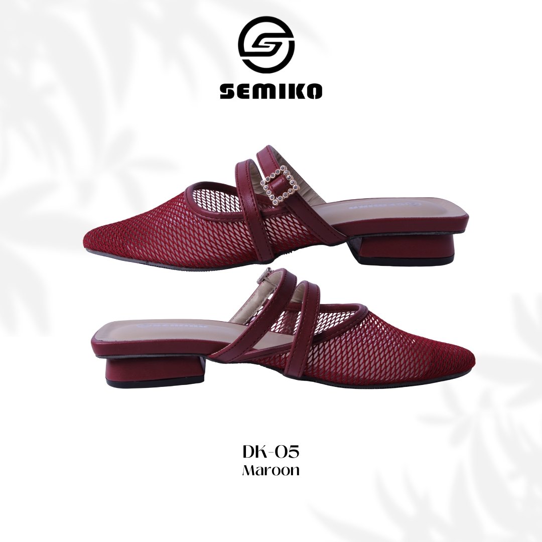 SEMIKO DK 05 Sandal Mules Heels Wanita Hak Tahu Jaring Premium Aksen Gesper Kristal