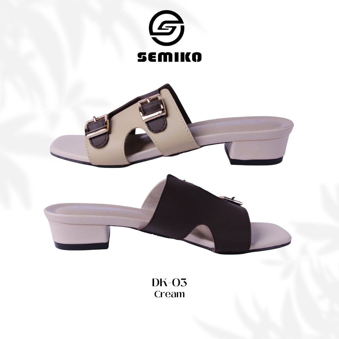 SEMIKO DK 03 Sandal Wanita High Heels Hak Tahu Mules Ban Satu Asesoris Gold Elegant