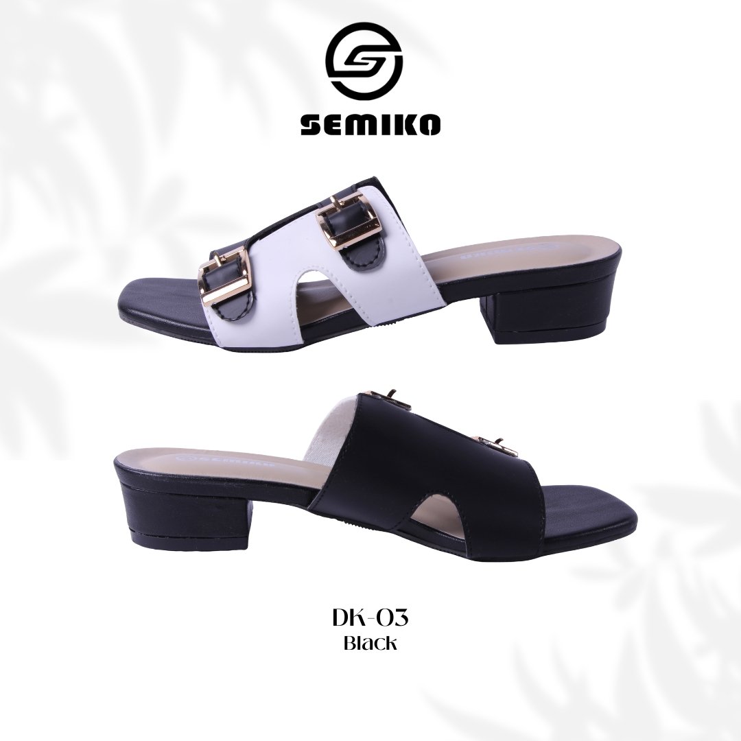 SEMIKO DK 03 Sandal Wanita High Heels Hak Tahu Mules Ban Satu Asesoris Gold Elegant
